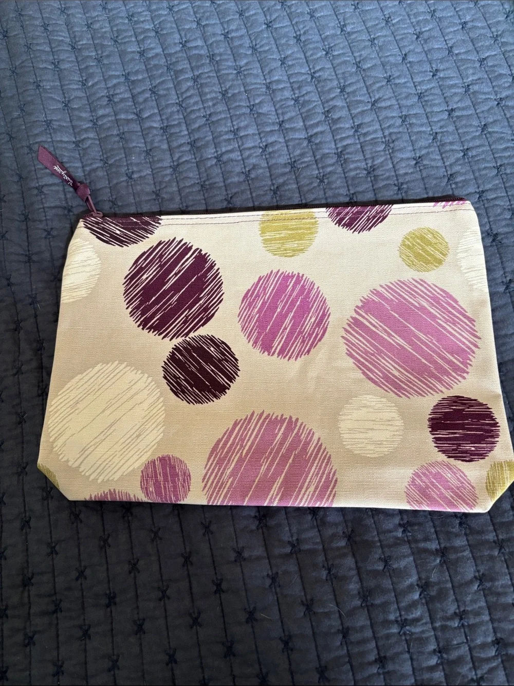 Thirty-One Gifts Polka Dot Zip Pouch Sketchy Dot Pattern White Purple Green Dots